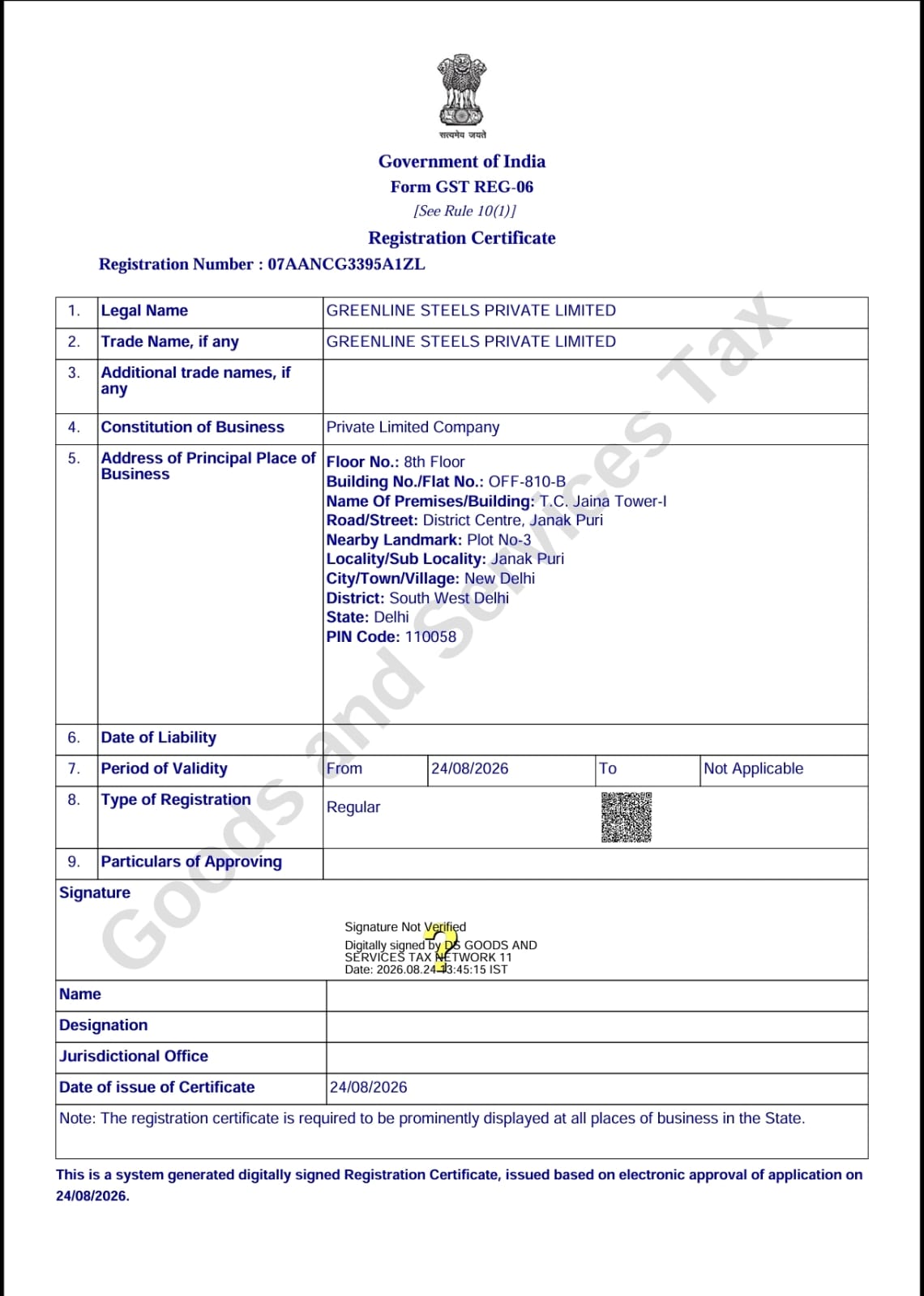 GST Registration Certificate